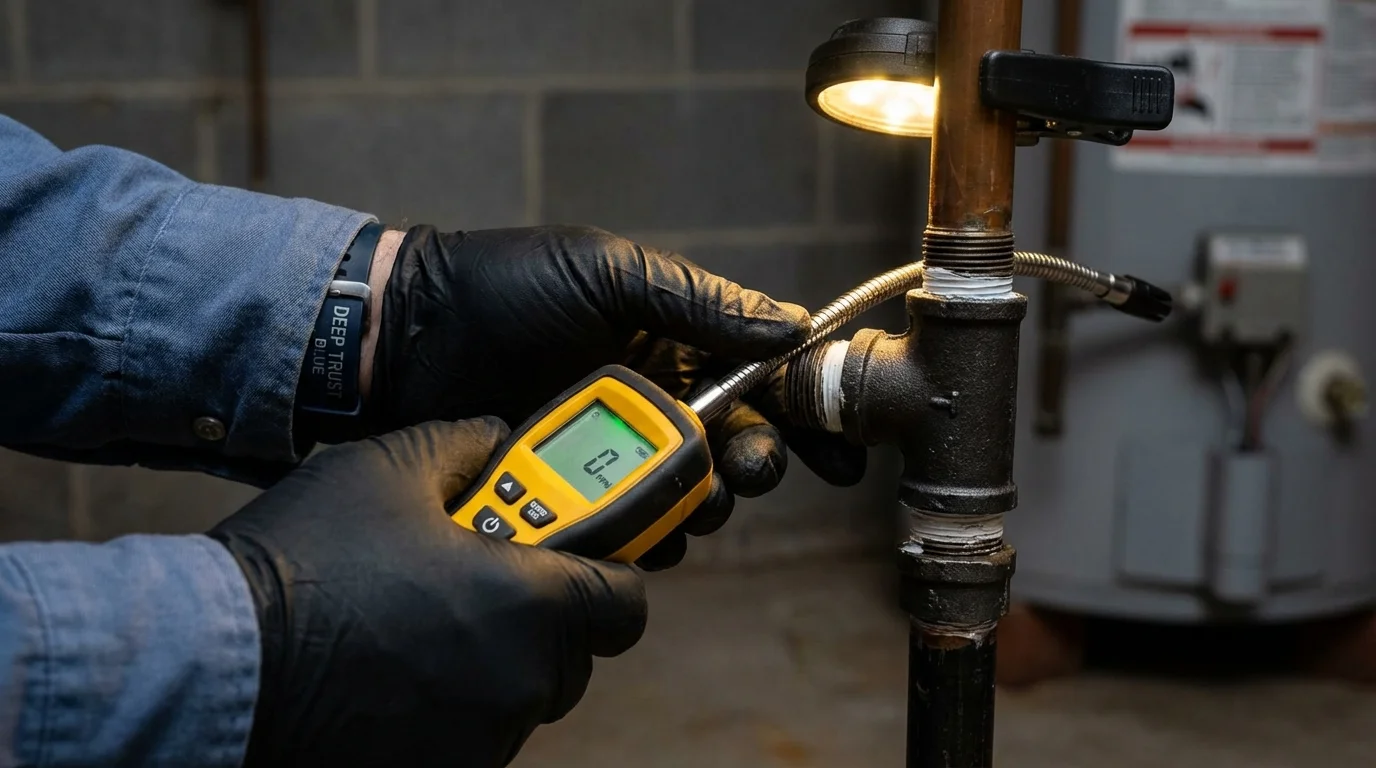 Gas leak detection with electronic sniffer by Johns Plumbing LLC in Pitcairn